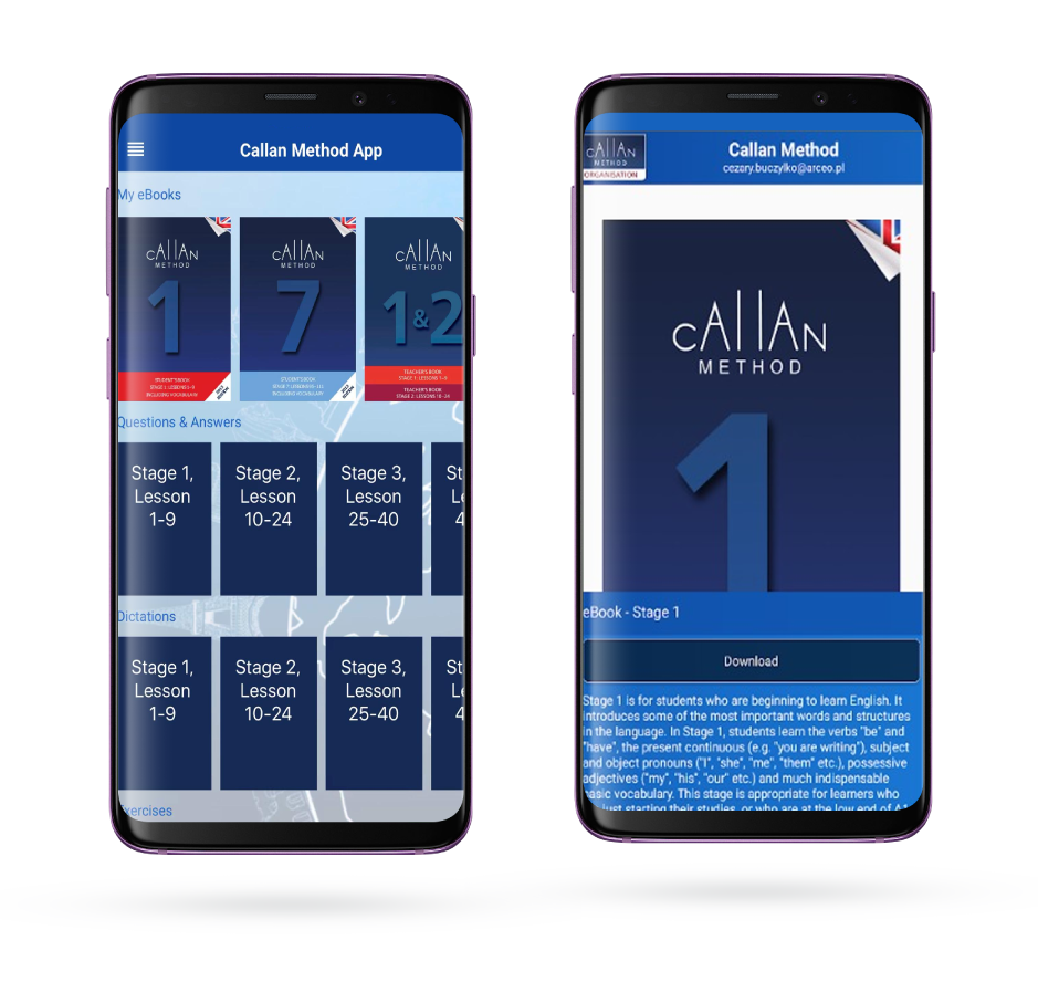 Ein Bild der Callan-Methode-App, die es Schülern ermöglicht, die Methode auf ihrem Smartphone oder Tablet zu nutzen.